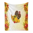 thumbnail image 1 of Turkey Soft Flannel Fleece Blanket, Cornucopia and Animal with a Beak Poultry Pattern Fall Season Fruits Autumn Leaves, Cozy Plush for Indoor and Outdoor Use, 50" x 70", Multicolor, by Ambesonne, 1 of 5