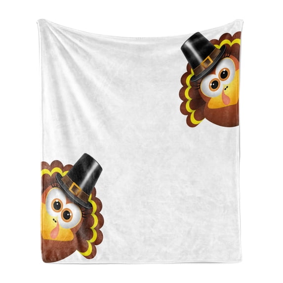 Turkey Soft Flannel Fleece Throw Blanket, Silly Turkey Cartoon Animal Characters with Pilgrims Hat Autumn Feast Day, Cozy Plush for Indoor and Outdoor Use, 50" x 60", Brown Black Yellow, by Ambesonne
