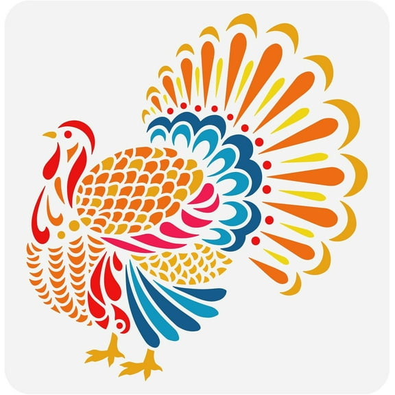 Turkey Stencil 11.8x11.8 inch Thanksgiving Season Stencil Plastic Beautiful Turkey Pattern Stencil Popup Thanksgiving Turkey Templete Reusable Stencil for Wood Wall Holiday Decor Making DIY