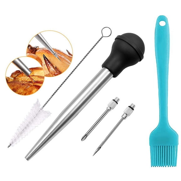 Turkey Syringe for Cooking, Large Stainless Steel Meat Injector, with Cleaning Brush and 2 Marinade Needles, Black