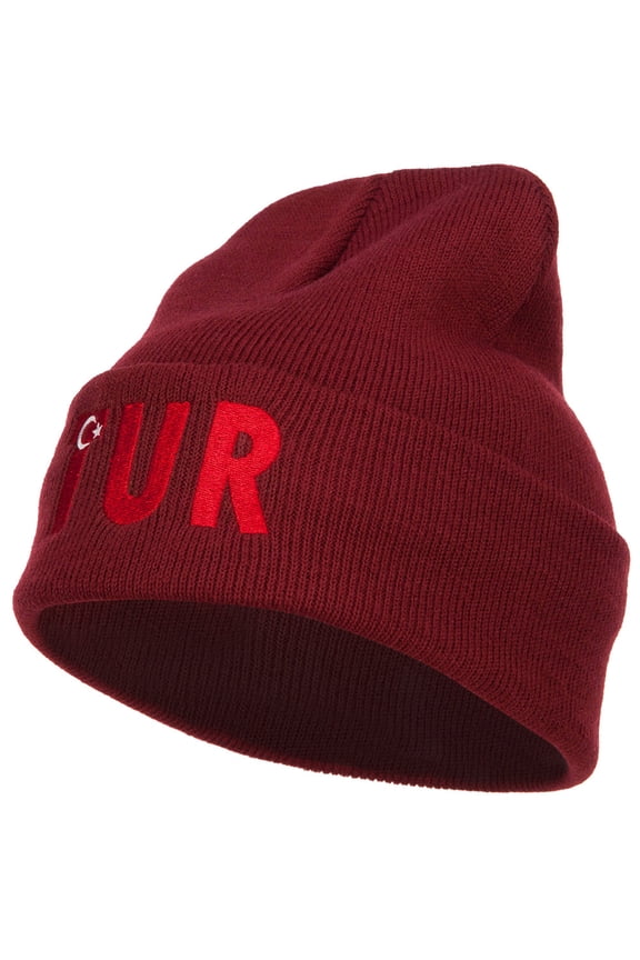 Turkey TUR Flag Embroidered Long Beanie - Maroon OSFM