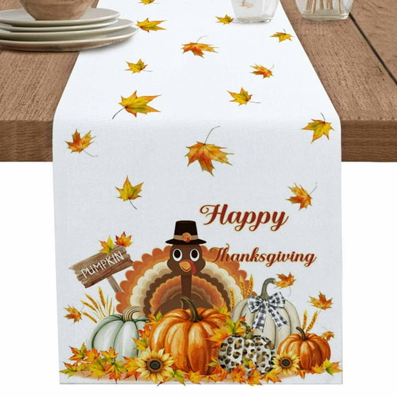 Turkey Table Runner 90 Inches Long for Dining Table Decor,Thanksgiving Fall Pumpkin Maple Leaf Autumn Burlap Linen Farmhouse Table Runner Coffee Table Runners Dresser Scarf for Kitchen Party Holiday
