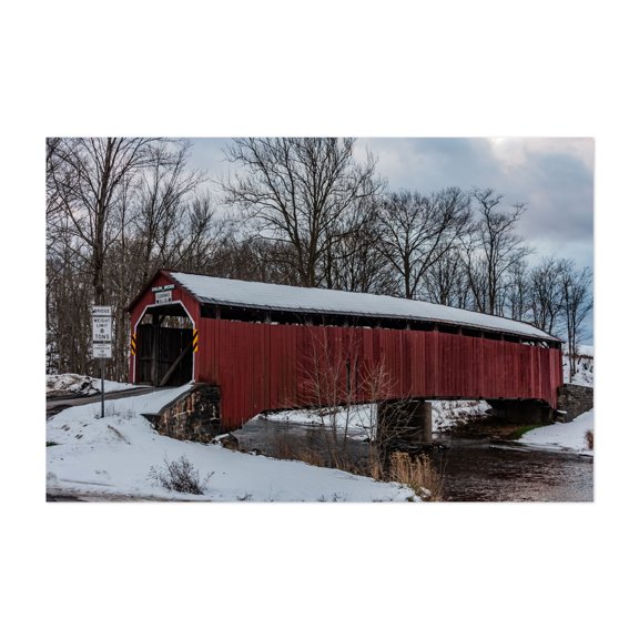 Turkey Tail Covered Bridge (Enslow Covered Bridge) - Blain Pennsylvania Photography Bridge Winter Snow Rustic Architecture Landscape Rural Unframed Wall Art Print 4 x 6 inches