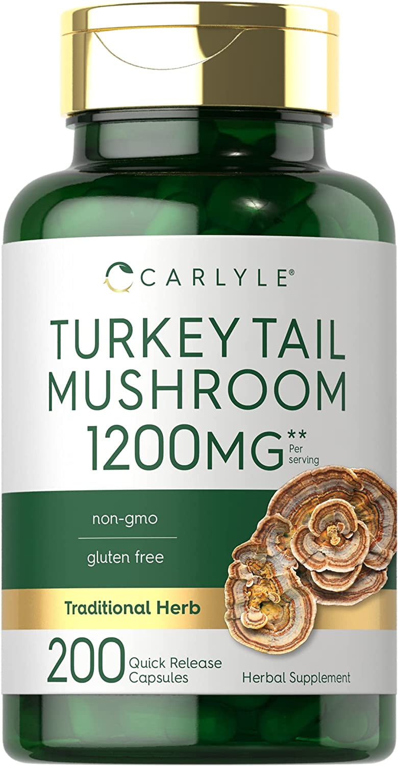 Carlyle Turkey Tail Mushroom Supplements Extract 1200mg 200 Capsules