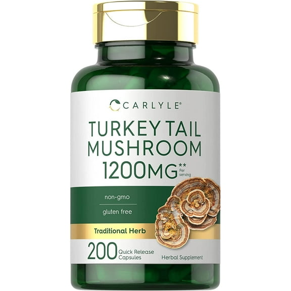 Turkey Tail Mushroom Extract | 1200mg | 200 Capsules | by Carlyle