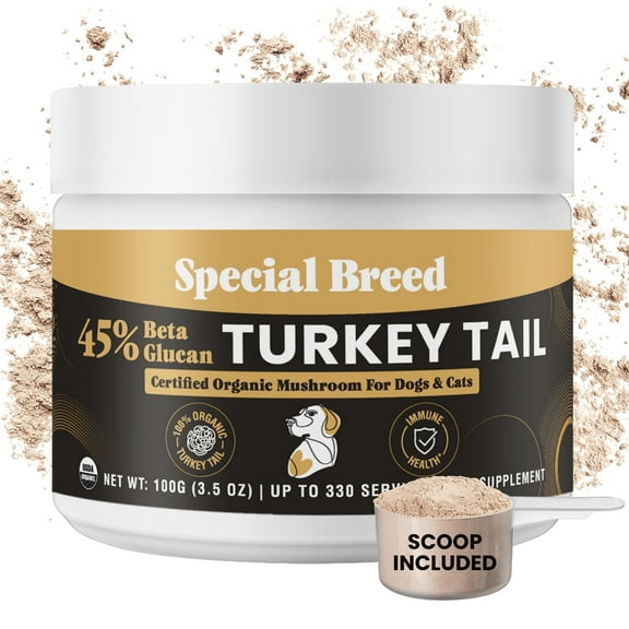 Organic Turkey Tail Mushroom for Dogs & Cats - Hot Water Extracted 45% Beta-Glucan USDA Mushroom Powder for Immune Support, Gut Health, Holistic Defense - No Fillers, Made in The USA - 330 Scoops