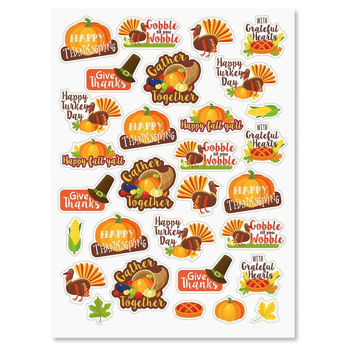 Turkey Talk Stickers- Set of 60 Kids Holiday Stickers, 2 sheets of ...