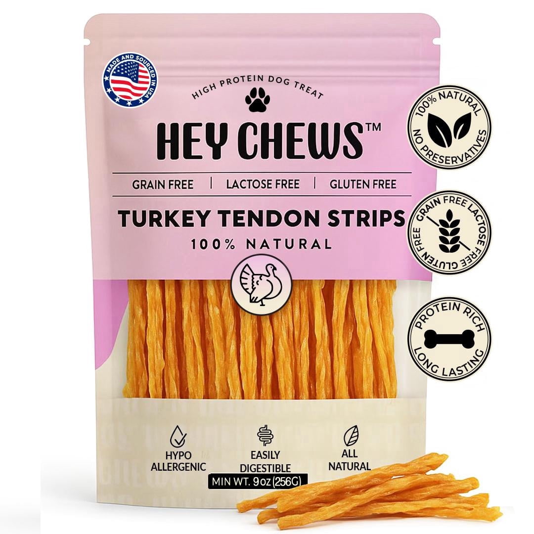 Turkey Tendons for Dogs - Turkey Dog Treats, Tenderloin - Made in The USA -Hypoallergenic Treats for Dogs - 9 oz