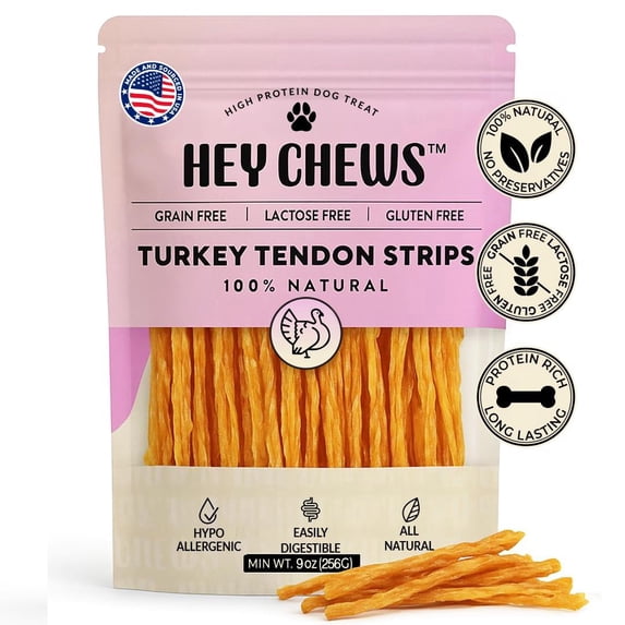 Turkey Tendons for Dogs - Turkey Dog Treats, Tenderloin - Made in The USA -Hypoallergenic Treats for Dogs - 9 oz