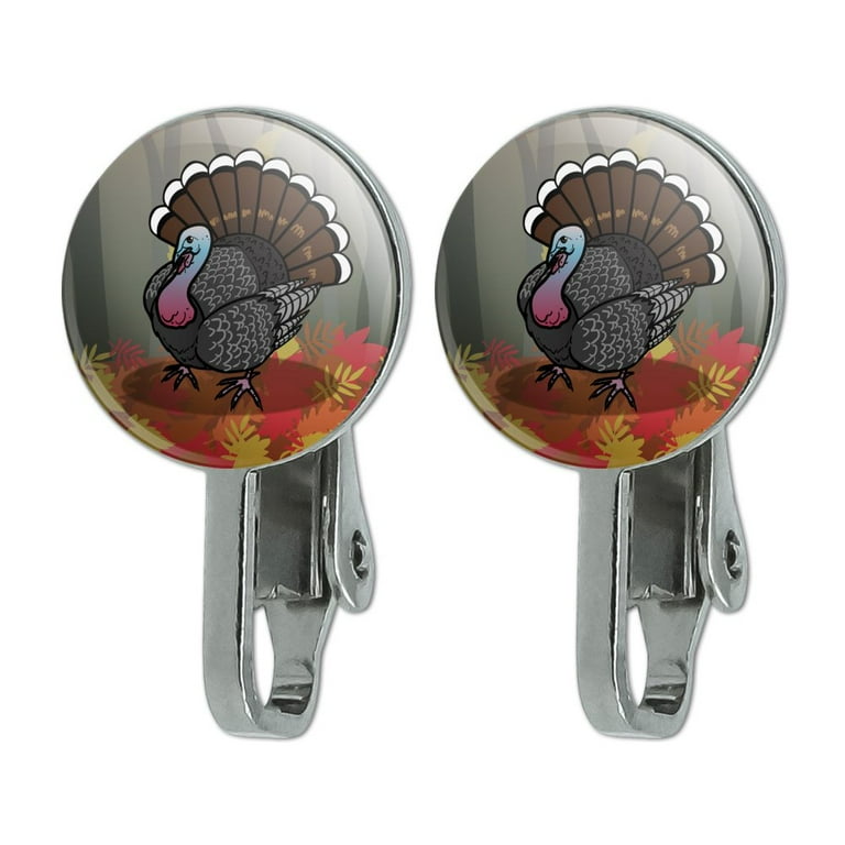 Turkey Thanksgiving Autumn Novelty Clip-On Stud Earrings