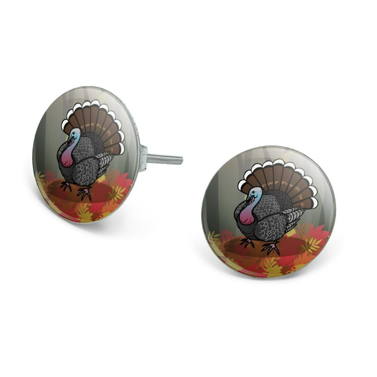 Turkey Thanksgiving Autumn Novelty Silver Plated Stud Earrings