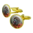 thumbnail image 1 of Turkey Thanksgiving Autumn Round Cufflink Set Gold Color, 1 of 5