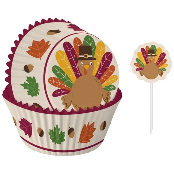 Amscan Thanksgiving Turkey Cupcake Decorating Baking Cups, 24 Standard 2 Inch Baking Cups (24 Count)