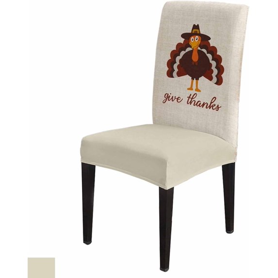 Turkey for Thanksgiving Dining Room Chair Covers Set of 4, F Vintage Linen Texture Stretch Chair Slipcovers Removable Washable Seat Cover Chair Protectors for Kitchen Home, Hotel Banquet