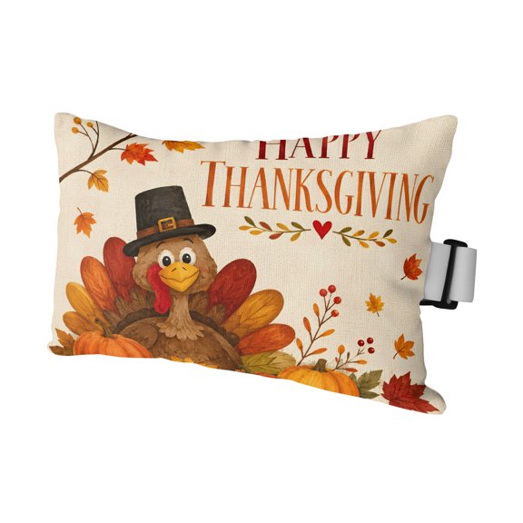 Turkey Thanksgiving Outdoor Pillows for Chaise Lounge Chair Waterproof Lumbar Pillows with Insert&Adjustable Strap Beach Headrest Pillow Fall Rustic Pumpkins Branches Leaves Pool Pillow 11"x16"