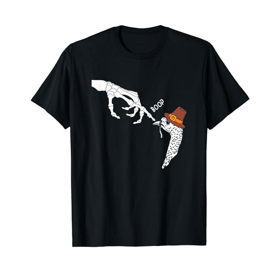 Turkey Thanksgiving Skeleton Hand Boop Funny Halloween 2023 T-Shirt