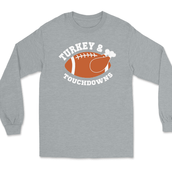 Turkey Touchdown Football Long Sleeve T-Shirt Funny Thanksgiving Holiday Gift - Heather Grey, 4XL