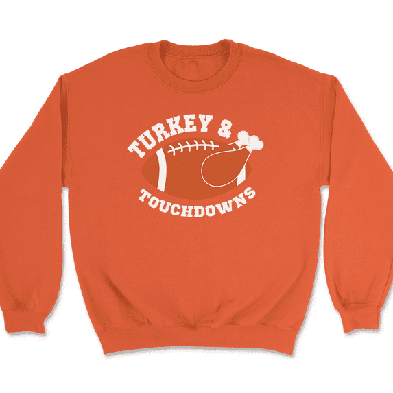 Turkey Touchdown Football Sweatshirt Funny Thanksgiving Holiday Gift - Orange, XL