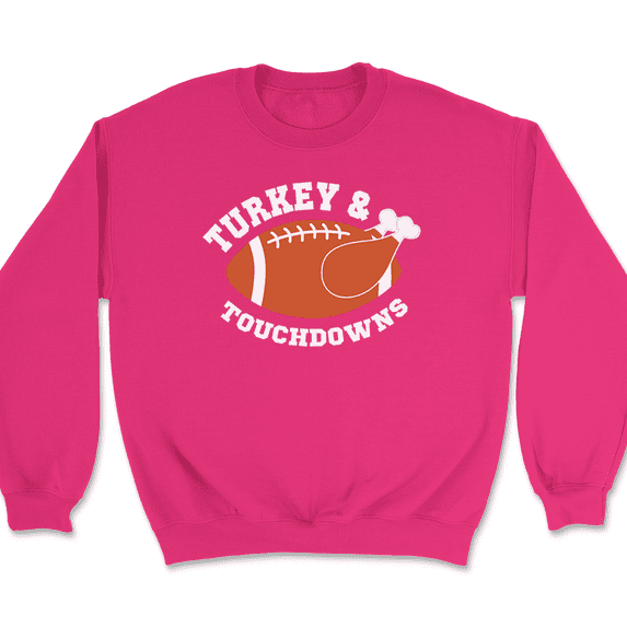 Turkey Touchdown Football Sweatshirt Funny Thanksgiving Holiday Gift - Pink, 4XL