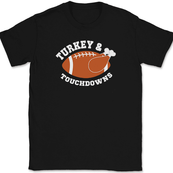 Turkey Touchdown Football T-Shirt Funny Thanksgiving Holiday Humor Gift Tee - Black, S