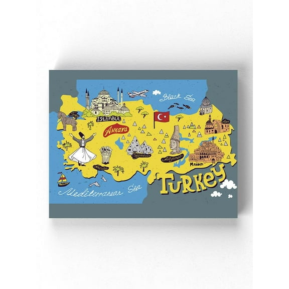 Turkey Tourism Map Wrapped Canvas  -Image by Shutterstock,