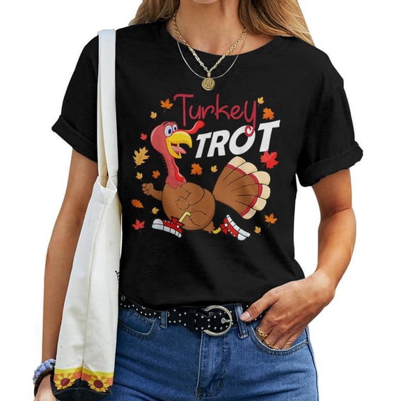 Turkey Trot Thanksgiving Running Graphic Tee Unisex Adult Cotton Fall Holiday Outfit for Runners and Turkey Lovers, Size L, Color Black