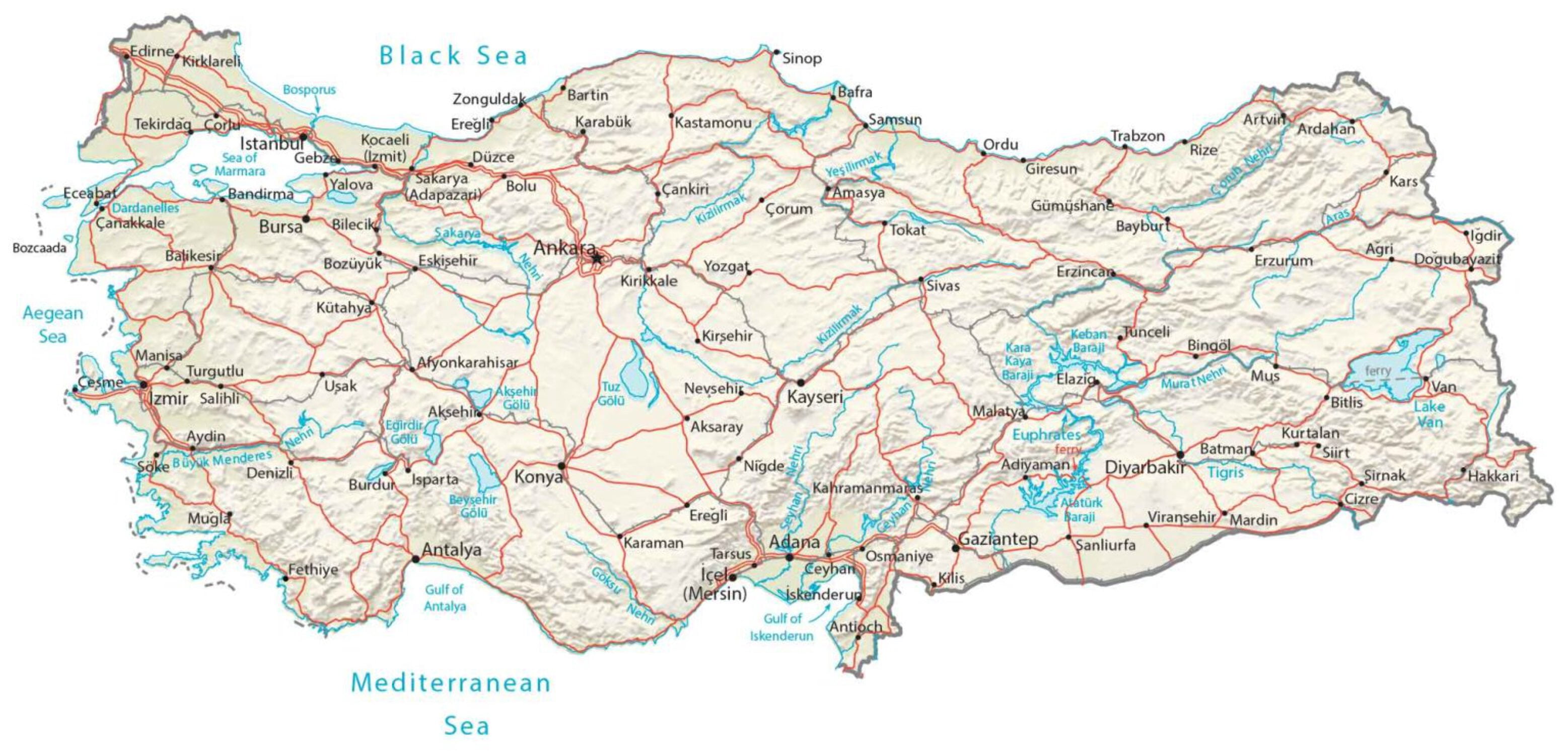Turkey Turkiye Physical Map GLOSSY POSTER PICTURE PHOTO PRINT BANNER ...