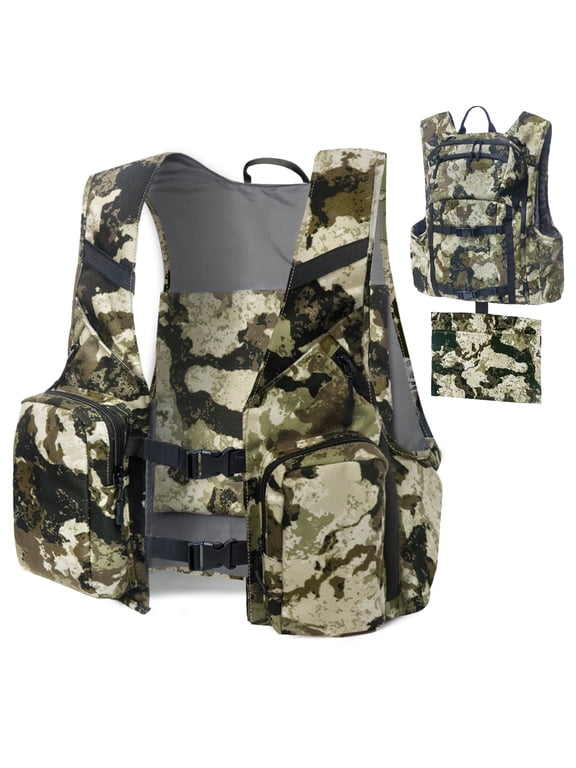 Hunting Vest with Detachable Seat Cushion Camo Turkey Vest with Backpack Hunting Gear for Deer Turkey Fishing