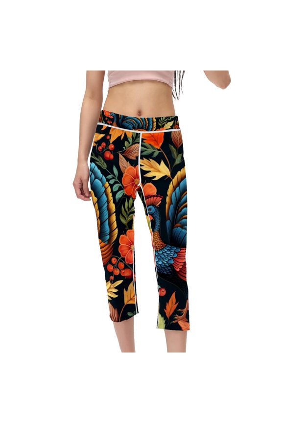 Turkey Women High Waist Capris Compression Leggings, Non-See-Through Printed Gym Pants, Yoga Pants for Running Fitness Yoga