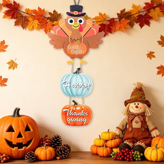Turkey Wooden Hanging Sign Fall Thanksgiving Pumpkin Door Hanger Farmhouse Wall Plaque For Front Door Home Autumn Decoration
