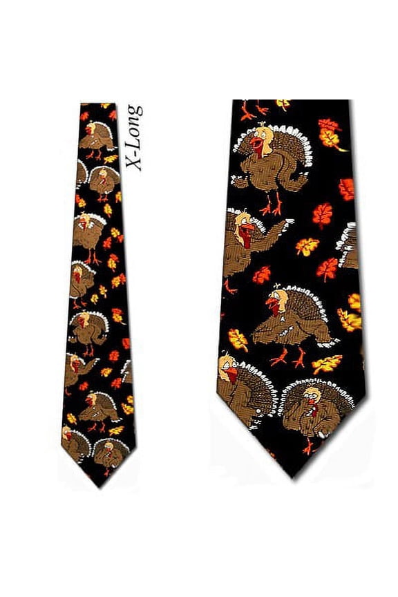 Turkey and Leaves Extra Long Necktie Mens Tie by T