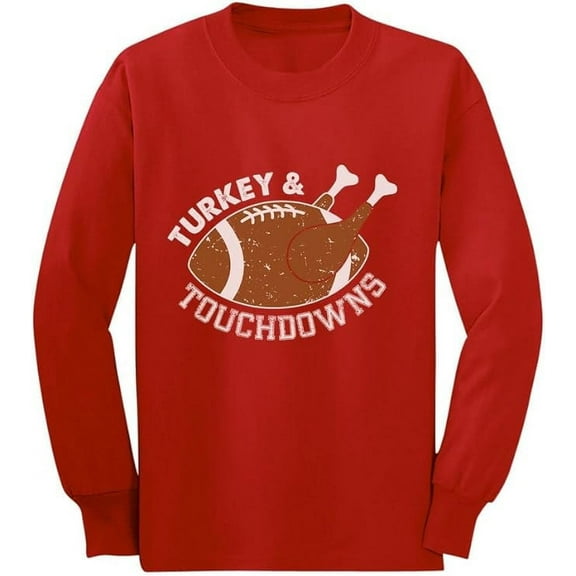 Tstars Mens Thanksgiving Shirt Holiday Thanksgiving Turkey and Football Touchdowns Thanksgiving Gift Shirts for Him Men Long Sleeve Birthday Gift T Shirt