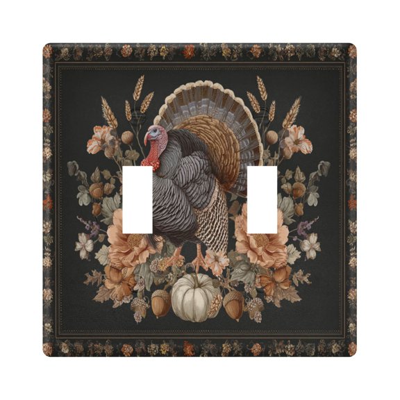 Turkey with Flower Pumpkin in Frame Thanksgiving Light Switch Cover Electrical Outlet Cover Replaceable Wall Plates 2-Gang