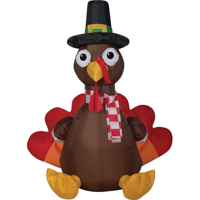 4 ft Multicolored Inflatable Turkey with LED Lights and Scarf