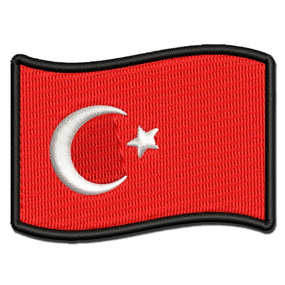Turkey with Waving Flag Cute Applique Multi-Color Embroidered Hook & Loop Patch - 2.0 Inch Mini