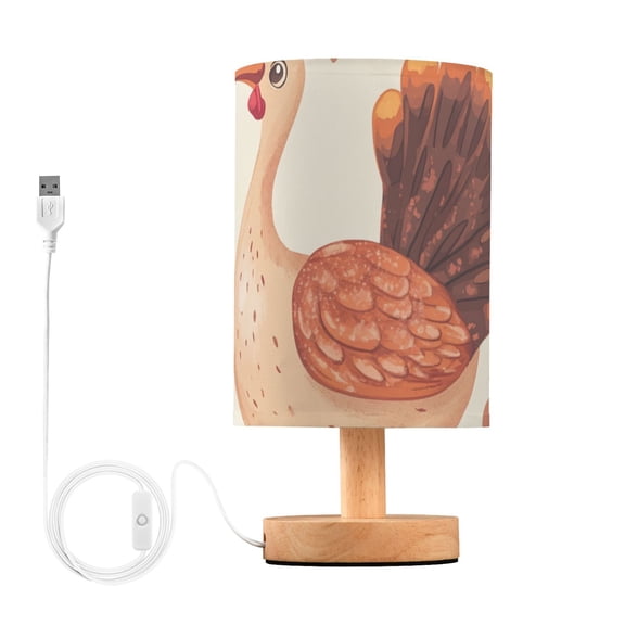 Turkeys Pumpkins Leaves Hand Drawn Table Lamp with USB Port LED Warm Light Lamp Night Light Home Decor