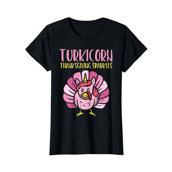 Turkicorn Thanksgiving Sparkles Turkey Unicorn Girls Women T-Shirt