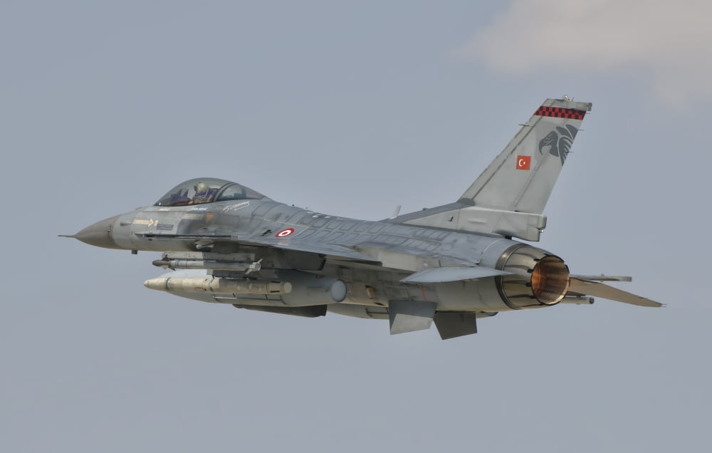 Turkish Air Force F-16 in flight over Turkey Canvas Art - Giovanni CollaStocktrek Images (18 x 11)