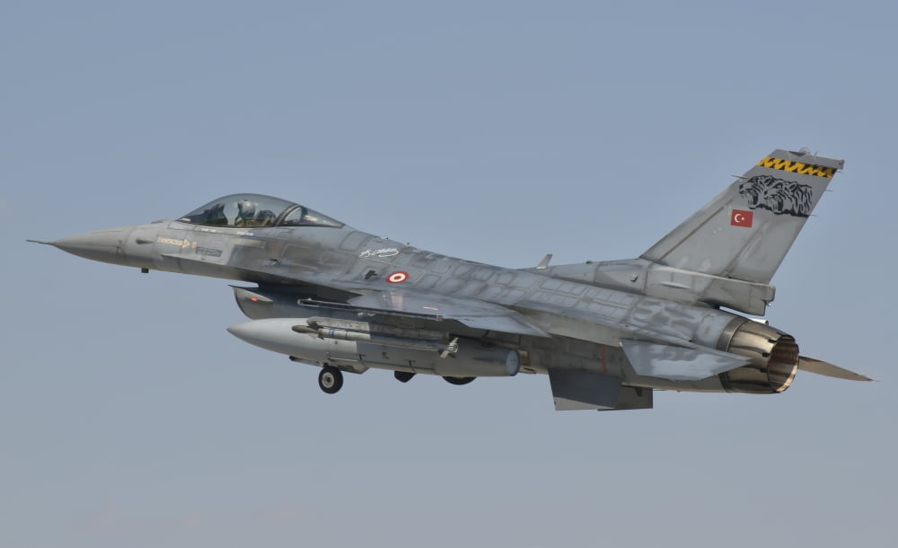 Turkish Air Force F-16 in flight over Turkey Canvas Art - Giovanni CollaStocktrek Images (18 x 11)