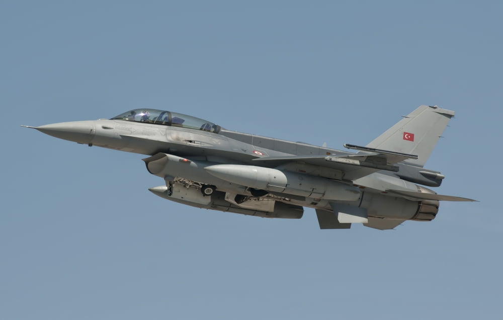 Turkish Air Force F-16 in flight over Turkey Canvas Art - Giovanni CollaStocktrek Images (35 x 23)