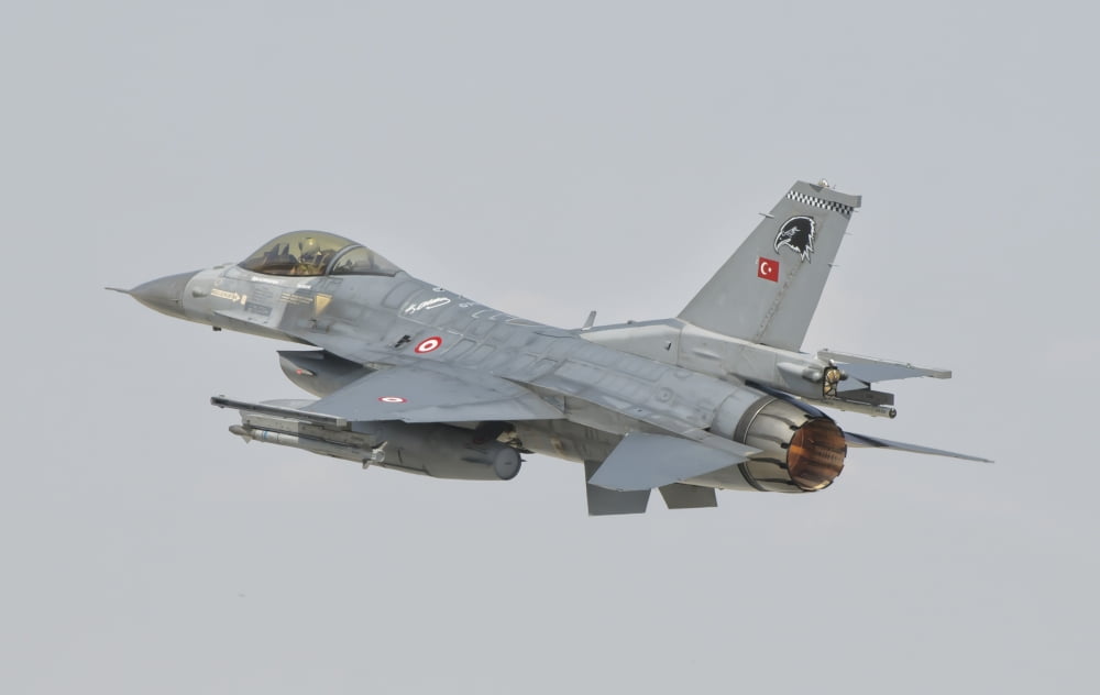 Turkish Air Force F-16 in flight over Turkey Canvas Art - Giovanni CollaStocktrek Images (35 x 23)