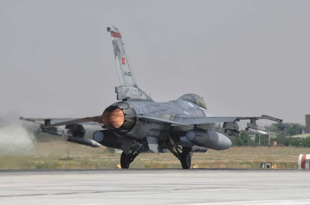 Turkish Air Force F-16 preparing for takeoff Canvas Art - Giovanni CollaStocktrek Images (34 x 23)