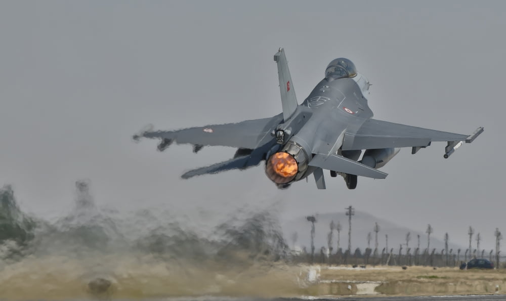 Turkish Air Force F-16 taking off during Exercise Anatolian Eagle Canvas Art - Giovanni CollaStocktrek Images (18 x 11)