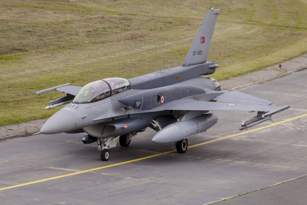 Turkish Air Force F-16D Block 52 with conformal fuel tanks Canvas Art - Timm ZiegenthalerStocktrek Images (35 x 24)