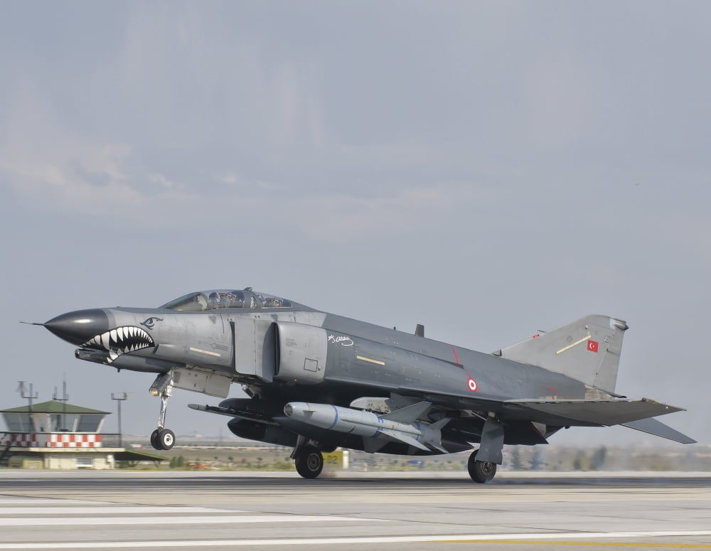 Turkish Air Force F-4 Phantom landing at Konya Air Base Canvas Art - Giovanni CollaStocktrek Images (32 x 25)