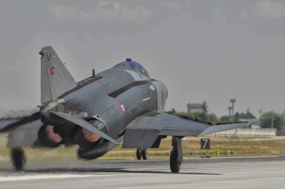 Turkish Air Force F-4 Phantom taking off from Konya Air Base Canvas Art - Giovanni CollaStocktrek Images (34 x 23)