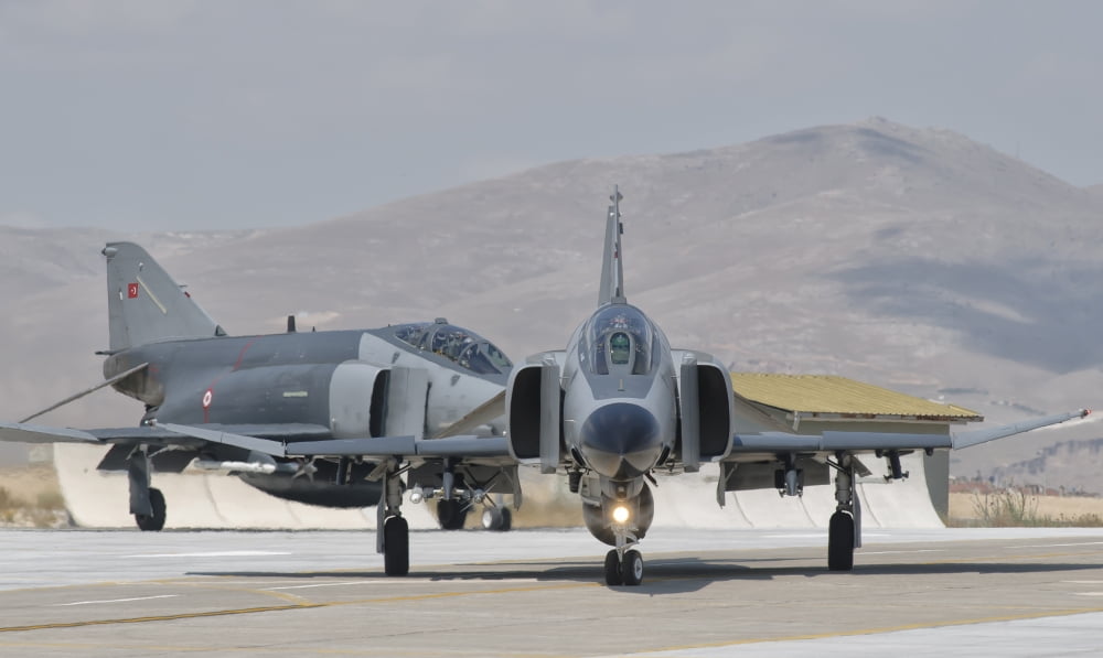 Turkish Air Force F-4 Phantom taxiing at Konya Air Base Turkey Canvas Art - Giovanni CollaStocktrek Images (36 x 22)