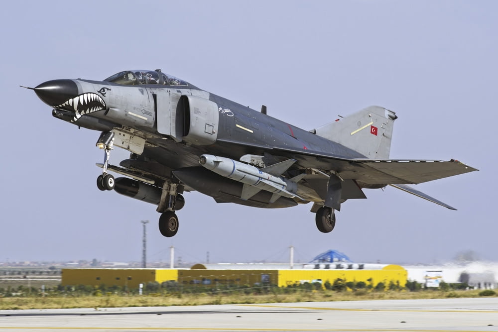 Turkish Air Force F-4E 2020 Terminator landing at Konya Air Base Canvas Art - Daniele FaccioliStocktrek Images (17 x 12)