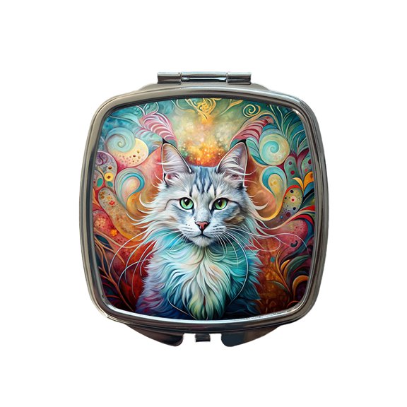 Turkish Angora Cat Abstract Art Travel Makeup Handbag Purse Small Pocket Compact Mirror