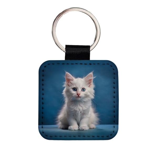 Turkish Angora Cat Kitten Photo Faux Leather Square Keychain